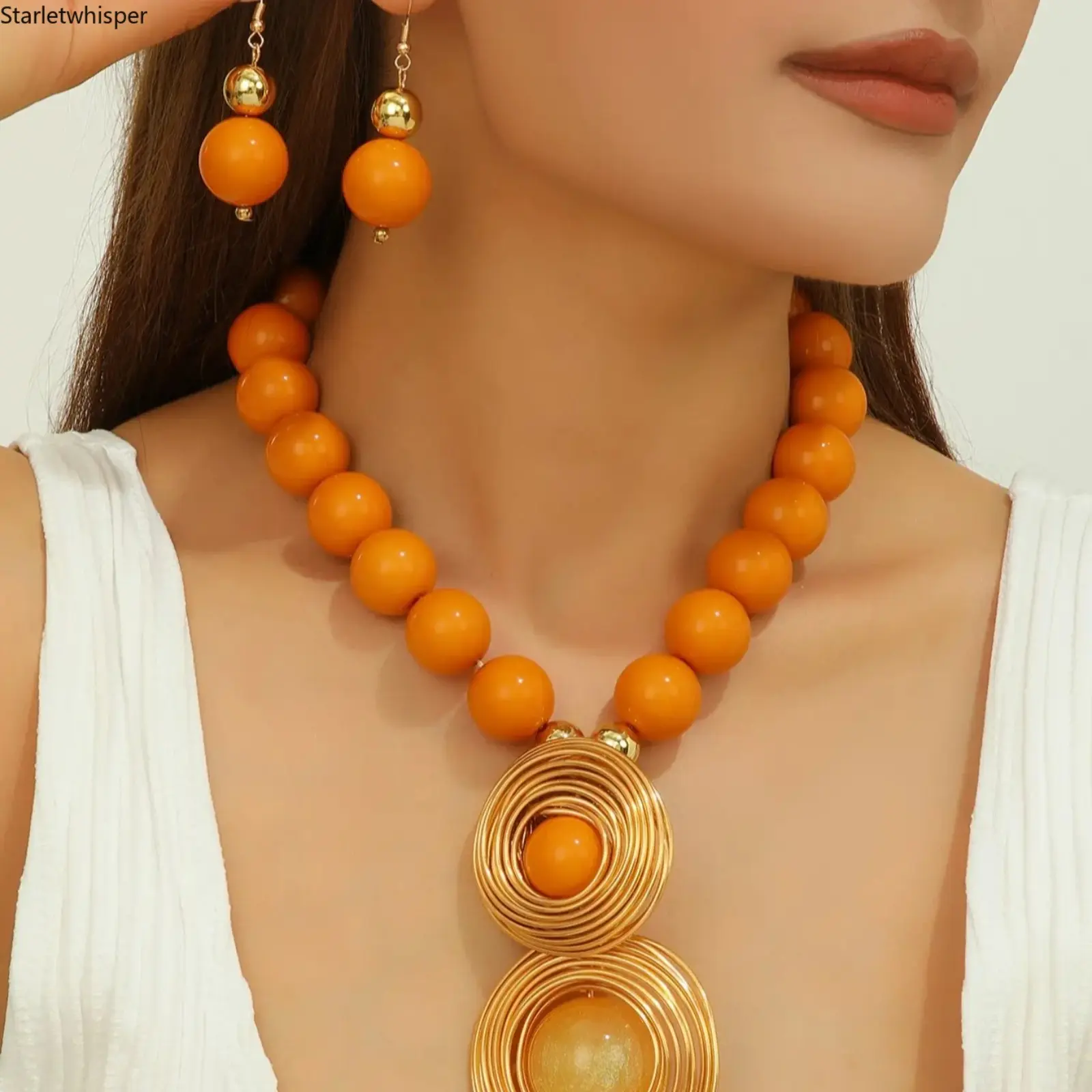 Handmade Synthetic Gemstone Beaded Necklace & Earrings Set, Elegant Unique Jewelry for Women, Versatile Accessories for Daily Wear, Party, Birthday & Holiday Gifts