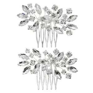 2Pack Bridal Hair Combs, Silver Rhinestones Hairpieces Flower Wedding Clips Accessories for Brides, Bridesmaids and Women, Sparkly Crystal Hair Piece Fancy Hairs Pins Decorative Hairs Combs - Tools & Hardware.