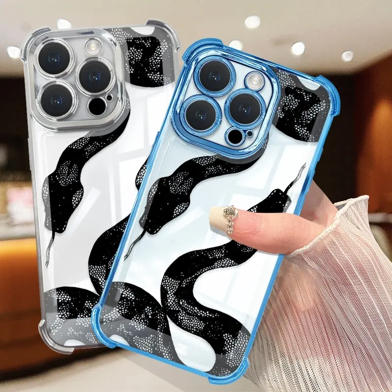 Creative Black Snake TPU Smartphone Cover - Shockproof, Anti-Drop, Cushioned Corners, Raised Framed Bezels, DIY Protection for iPhone 17 Pro/16 Pro Max/15/14/13/12/11 Devices, Mobile Phone Handheld Accessories