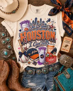 Houston T-shirt, She’s From Houston I Can Tell, H Town Cowgirl Rodeo Shirt Design, Space City Baseball Coquette Bow PNG