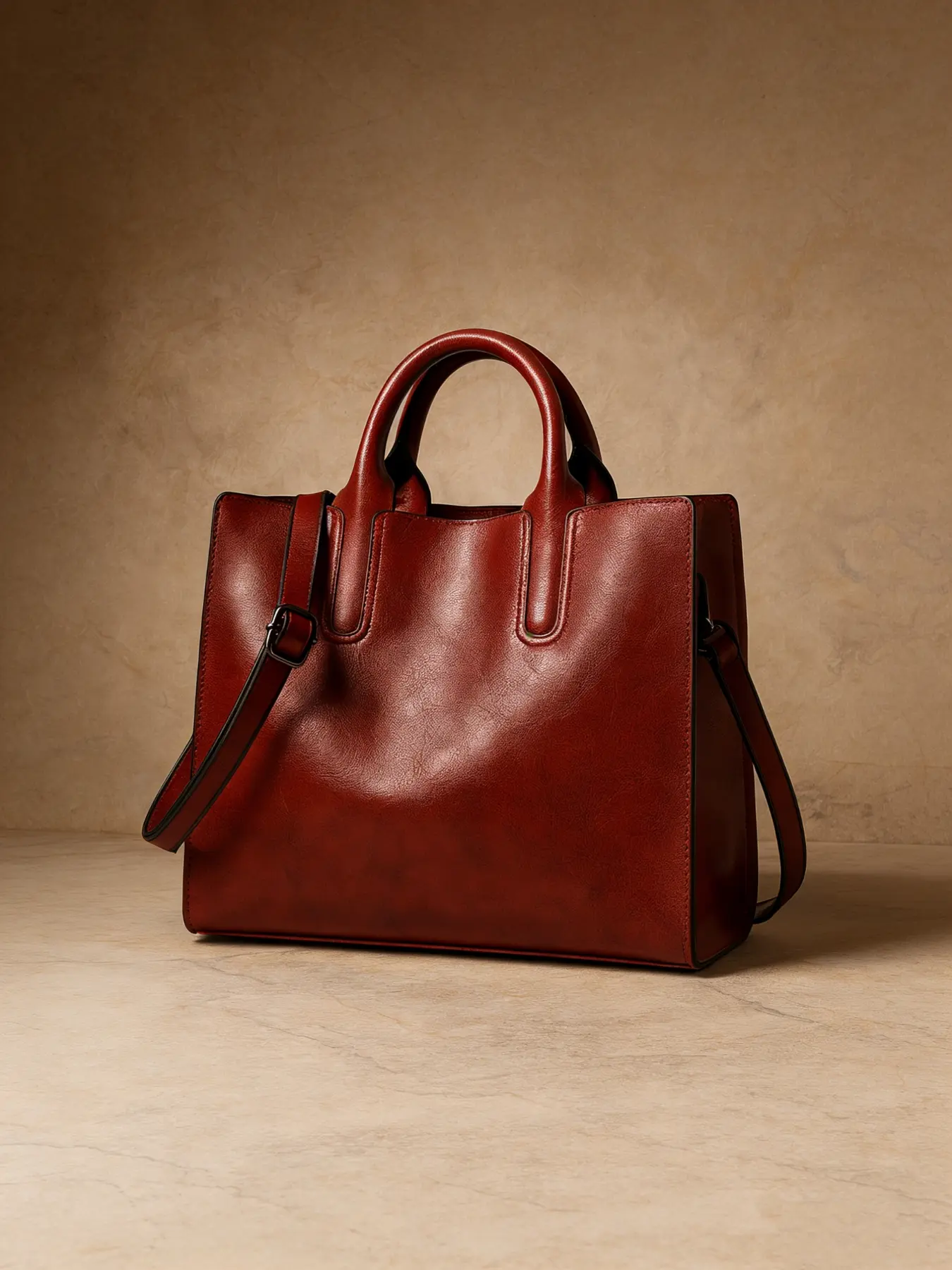 Large Capacity Women's Leather Commuter Tote Bag, Handheld Shoulder Crossbody Three-In-One, Retro Wine Business Bag for Laptop Daily Travel, Leather Crossbody Bags, Crossbody Handbag, Elegant Commuter Bag