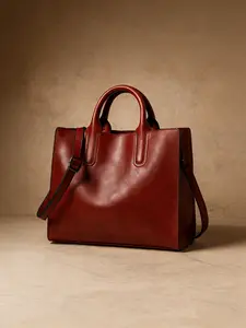 Large Capacity Women's Leather Commuter Tote Bag, Handheld Shoulder Crossbody Three-In-One, Business Multifunctional Bag, Retro Wine Business Bag for Laptop Daily Travel Leather Shoulder Bags