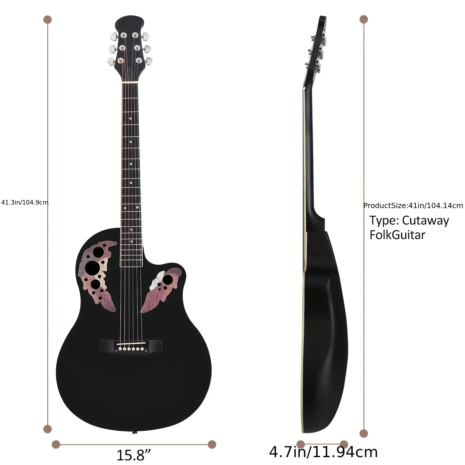 Beginner-Friendly 41in Cutaway Round Back Acoustic Guitar - Spruce Wood Top, Grape Soundhole, Burlywood Finish, Stylish Guitar