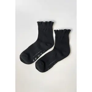 Ruffled Hugger Crew Socks in Black