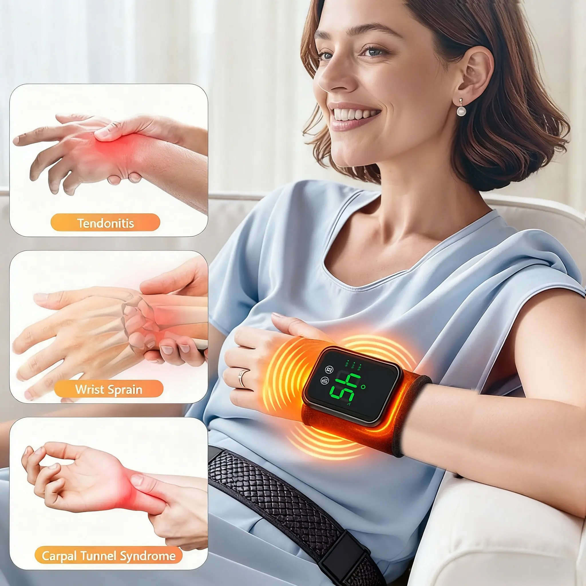 Light Heat Therapy + Massage 2-In-1 Wrist Therapeutic Device, Rechargeable Wireless Design, Relieves Arthritis/wrist Pain, Suitable for Long-Term Hand Users, Brace for Wrist to Woman Man and Elder, Relaxation Aid, Cordless