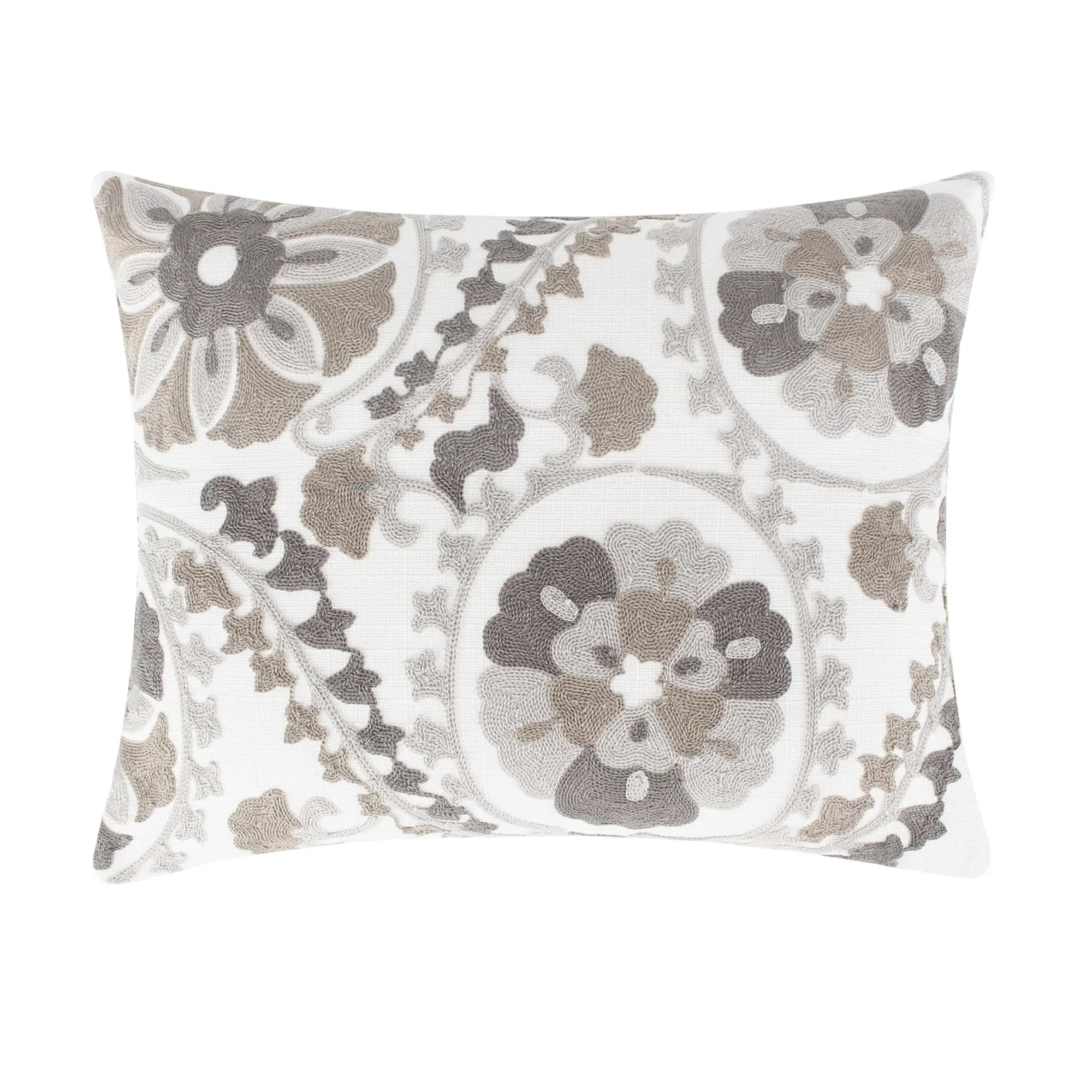 Levtex Home Mills Crewel Embroidery Suzani Motif Feather Pillow - Premium Neutral Bedding Accent for Bedroom Decor