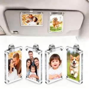 2Pcs Car Picture Holder for Sun Visor – Magnetic 2.4"x3.5" Car Visor Photo Clip, Horizontal & Vertical Photo Display, Wallet-Size Clear Acrylic Car Picture Frame Automotive Accessories