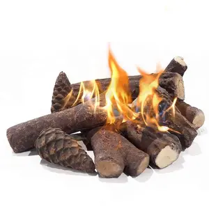 9 Pcs Fake Gas Fireplace Logs ; Ceramic Wood Fire Pit Logs Sets for Indoor or Outdoor Fireplace
