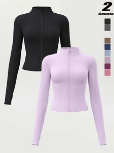Women's All-Season Zipper Sports Jacket, Sun Protection Windproof Long Sleeve Stand Collar, Slim Fit Thumb Hole Gym Yoga Top S-3xl
