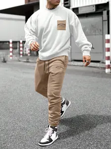 This men's two-piece set includes a white pullover and drawstring trousers. The casual style is suitable for everyday wear and makes a great gift for friends.