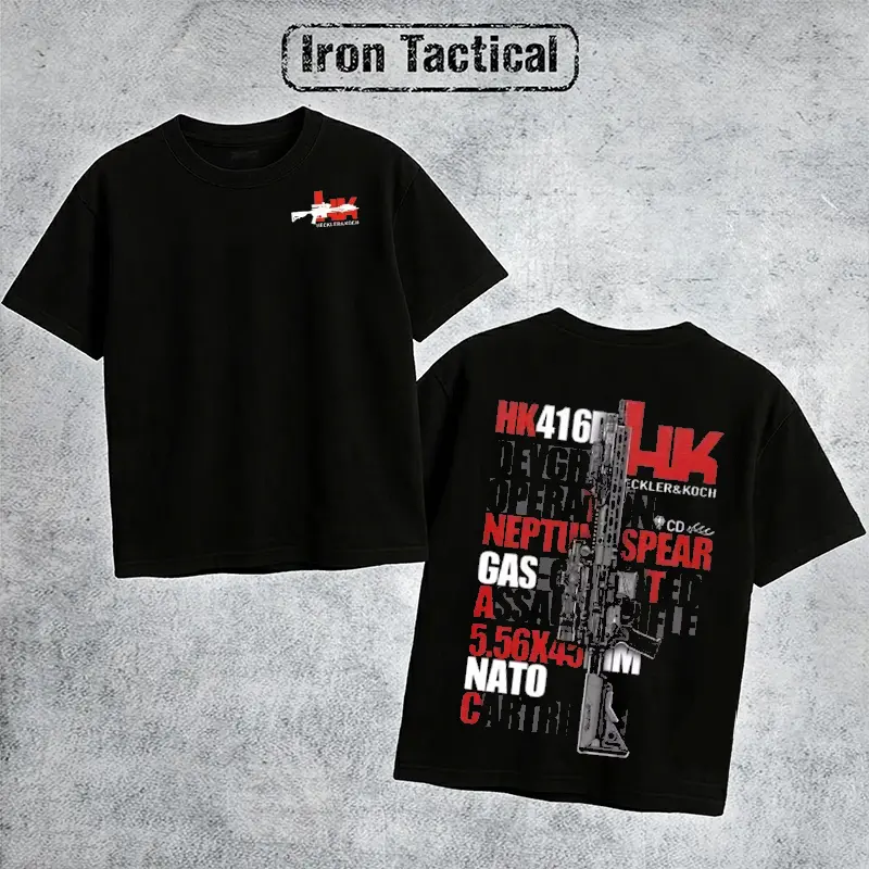 Iron Tactical Heckler & Koch HK416D Graphic Tee T Shirt Men's Retro Tactical Logo Graphic Tee Outdoor Sports Apparel Gift Men