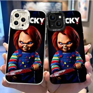 Chucky themed phone case featuring a playful design with vibrant colors and iconic elements compatible with iPhone 17 16 15 14 13 12 11 Pro Max Plus Air Black