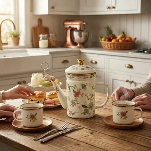 Durable Enamel Tea Pot Water Kettle Coffee Maker with Spill-Proof Design, Ideal for Restaurant Afternoon Teas Home Gatherings Holiday Parties