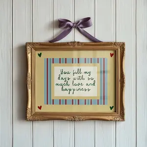 Love And Happiness Whimsical Quote Print  Cute Stripe Bedroom Wall Art, Homely Cosy Mid Century, Retro Nursery, Vintage Childrens Decor
