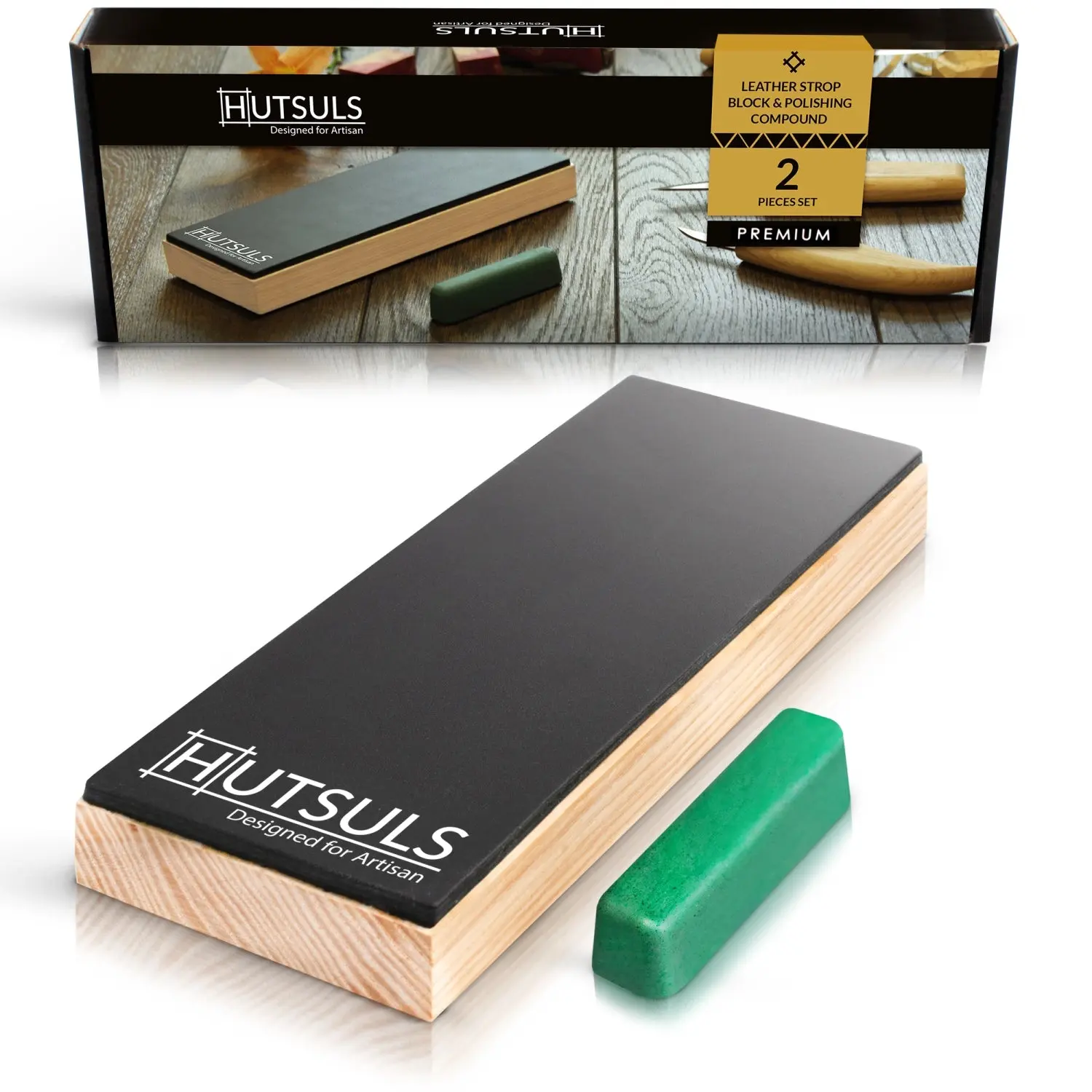 Hutsuls Leather Strop Block with Compound - Knife Strop Kit, Easy to Use Quality Non-Slip Leather Stropping Block & Leather Honing Strop Guide