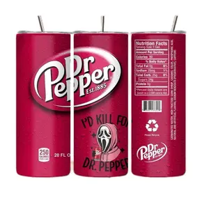 Dr Pepper Themed 250 fl oz Tumbler Container - Unique Graphic Design, Nutrition Facts Label, Washable Material, Portable Reusable, Ghost Can-Inspired Stylish Drinkware