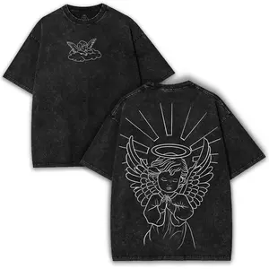 valentine shirts Praying Halo Baby Angel Oversized Tee: Washed Heavy Cotton Vintage Streetwear