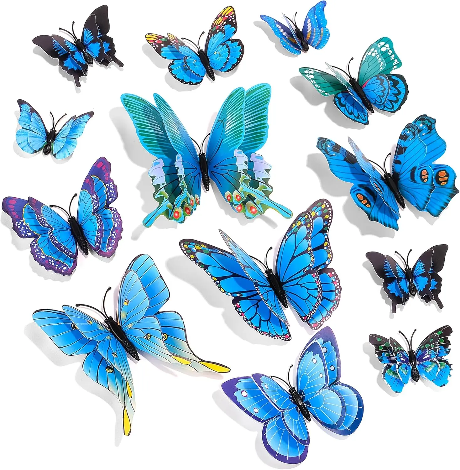 3D Butterfly Wall Decor, 24 Pcs Double Layer Butterfly Decorations for Party Decorations Locker Decor Refrigerator Decal, Reusable (Blue)