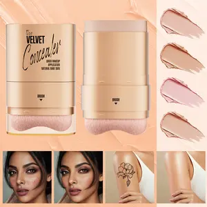 4-color Dual -Ended Concealer Foundation Stick, 2-in-1 Long-Lasting Foundation and Concealer with Brush, Creamy Full Coverage for Dark Circles & Blemishes, Hydrating Olive & Camellia,