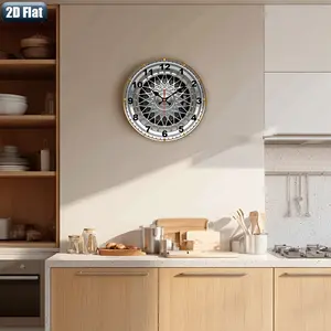 . 2D Flat. 1pc. Car Wheel Hub Themed Wall Clock, Silent Decorative Clock, Creative Wall Clock, Suitable for Bedroom, Living Room, Office Decoration, 25/30 cm (AA Battery Not Included), 2D Flat