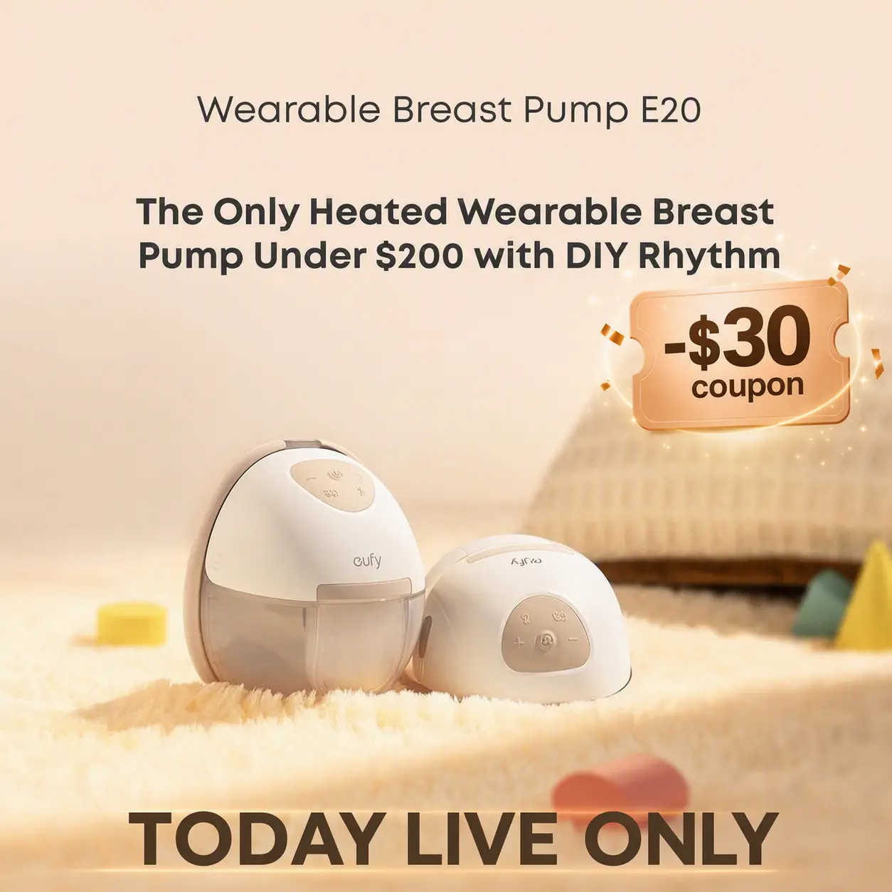[LIVE] eufy E20 Heated Wearable Breast Pump, 3 Heat Levels, Hands-Free Breast Pump with Innovative HeatFlow, Optimized Rhythm via App, Hospital-Grade Suction, Leakproof, Ultra-Slim and Quiet for in-Bra Use