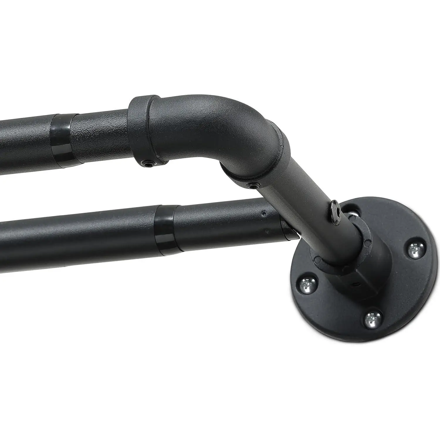 Adjustable Heavy Duty 1 Inch Double Curtain Rods Set, Telescoping 28 to 132 Inch Industrial Dual Black Wrap Around Rods for Indoor Outdoor Windows