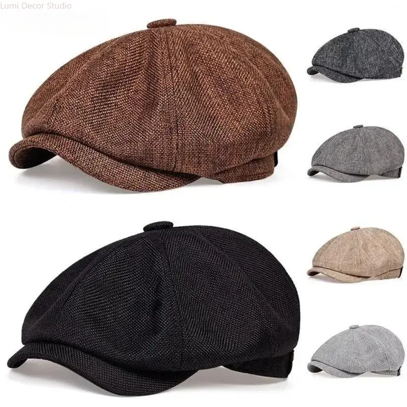 Unisex Vintage Tweed Textured Octagonal Newsboy Cap - Peaky Blinders Style, Breathable Fabric, Adjustable Flat Cap for Casual Outfits, 1-Size-Fits-All, Black (Sports & Outdoor Clothing Accessory), Unisex Fit, Octagonal Shape, Coffee Dates