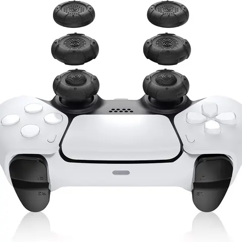 GeekShare Silicone Thumb Grip Caps for PlayStation 5 Controller - 3 Pairs/6 Pcs (Black) Game Peripherals, 3 Different Heights, Easy to Install, Complete Range of Motion, Slip Prevention for PS4, Switch Pro Joysticks