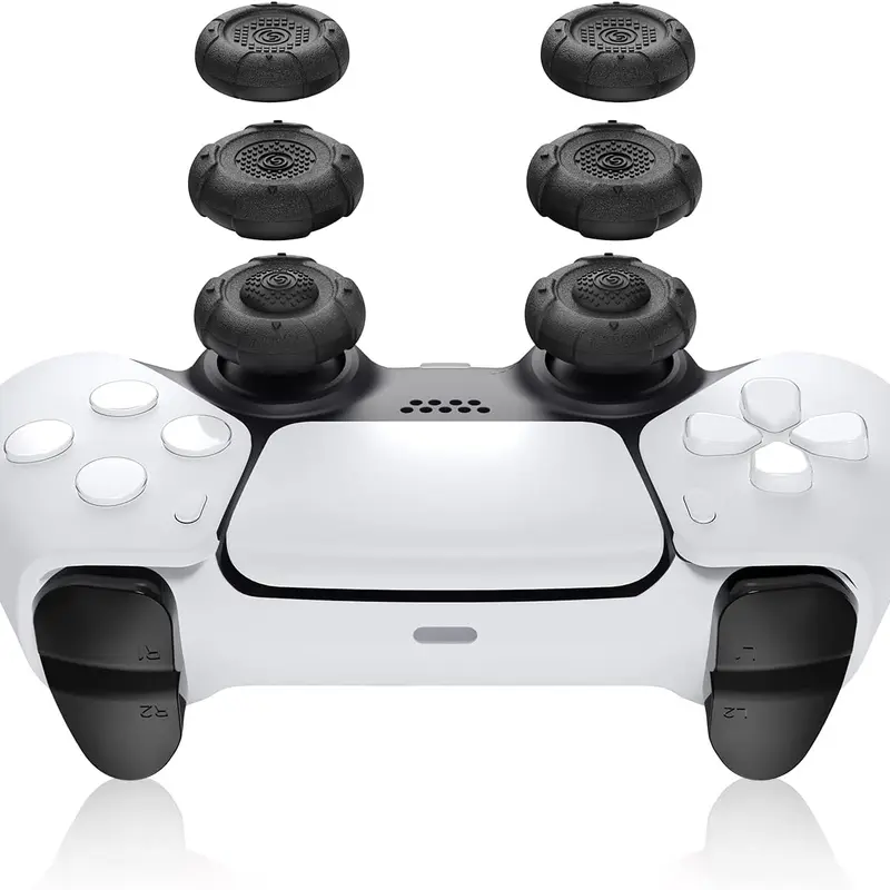 GeekShare Silicone Thumb Grip Caps for PlayStation 5 Controller - 3 Pairs/6 Pcs (Black) Game Peripherals, 3 Different Heights, Easy to Install, Complete Range of Motion, Slip Prevention for PS4, Switch Pro Joysticks