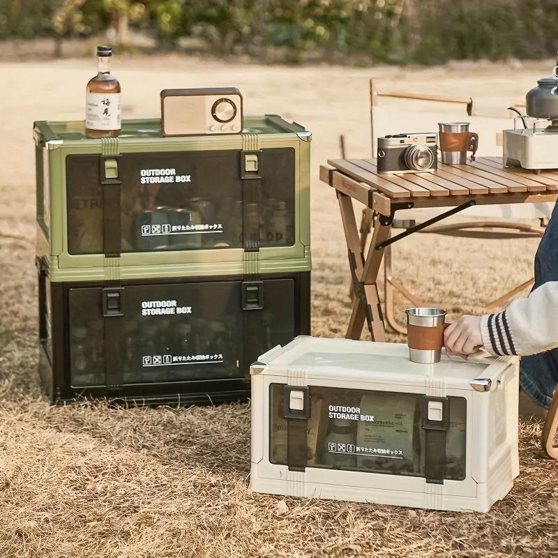 Foldable Camping Storage Box - Multi-Layer Thickened Design with Lid, Durable Plastic Portable Storage Container for Outdoor Picnics & Car Trips, Sturdy-Structure Auto Camping Accessory, Outdoor Storage Cabinet/Rack