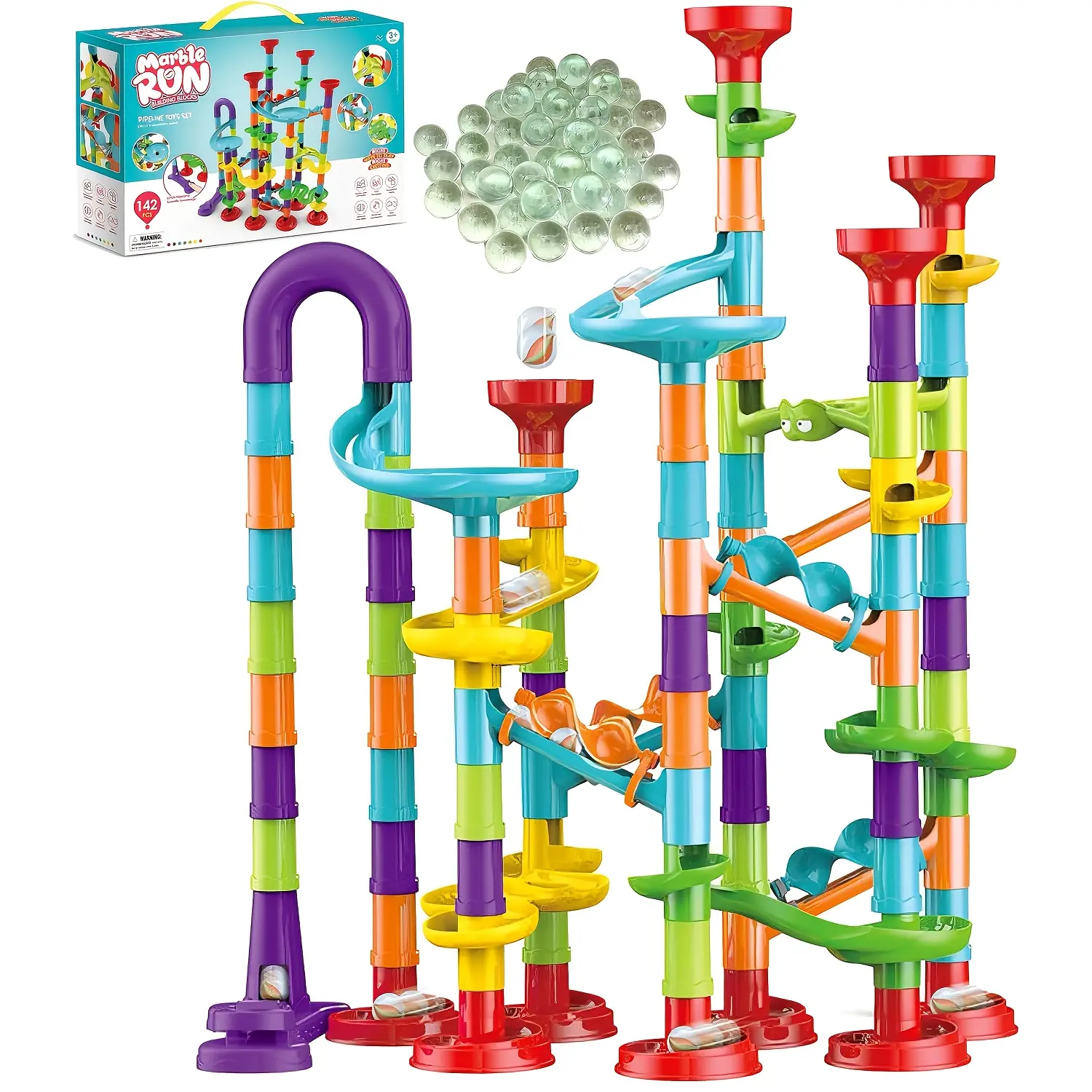 76/142pcs Marble Race Track Toys, Marble Run Set, Construction Building Blocks Game For Kids Birthday STEM Gifts, And Early Cognition, Hand Exercise, Parent-child Interaction, Distinguish Colors, For Christmas Gifts, Best Gift For Holidays