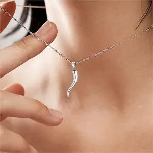 ChicSilver Daily Simple High Polished Casual Unisex Italian Horn Pendant Protection Amulet Jewelry 925 Sterling Silver Necklace Women's Day Gift for Women Men