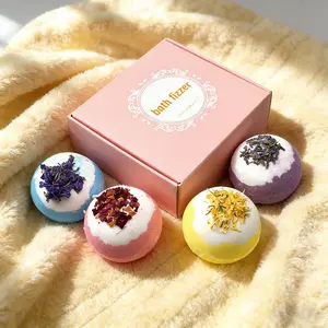 Dry Flower Bath Ball Set, 4-Piece Dry Flower Bubble Salt Bath Balls, Natural Extraction, Handmade, Relaxing Spa, Self-Care, Valentine's Day Gift