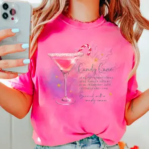 Candy Cane Cocktail Comfort Colors Cotton T-Shirt, Fun Holiday Tee, Unise Menswearx Holiday Apparel, Gifts for Cocktail Lovers, Christmas Party Shirt graphic tee Menswear Casual