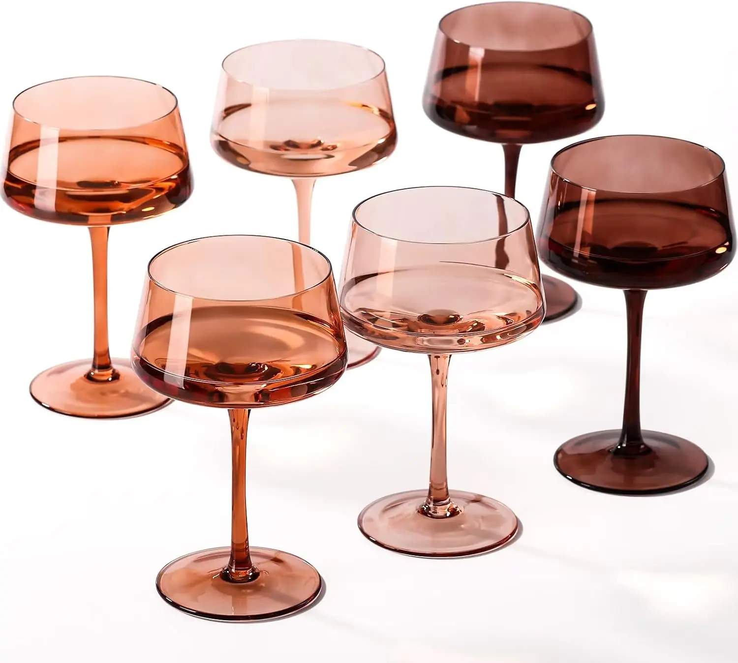 Stylish 6-Piece 13oz Hand-Blown Amber Venus Stackable Solid Crystal Cocktail Glass Set, Large Kitchenware Drinkware for Beverages, Ideal for Bar Cart Decor & Wedding Gifts for Cocktail Lovers, Beverage