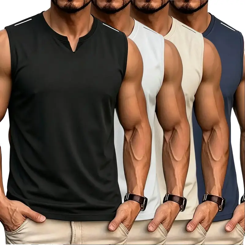 Men's 4-Pack Fitted Crew Neck Sports Vest - Quick Dry, Ultra-Lightweight, Breathable Top for Gym Workouts, Summer Casual Wear