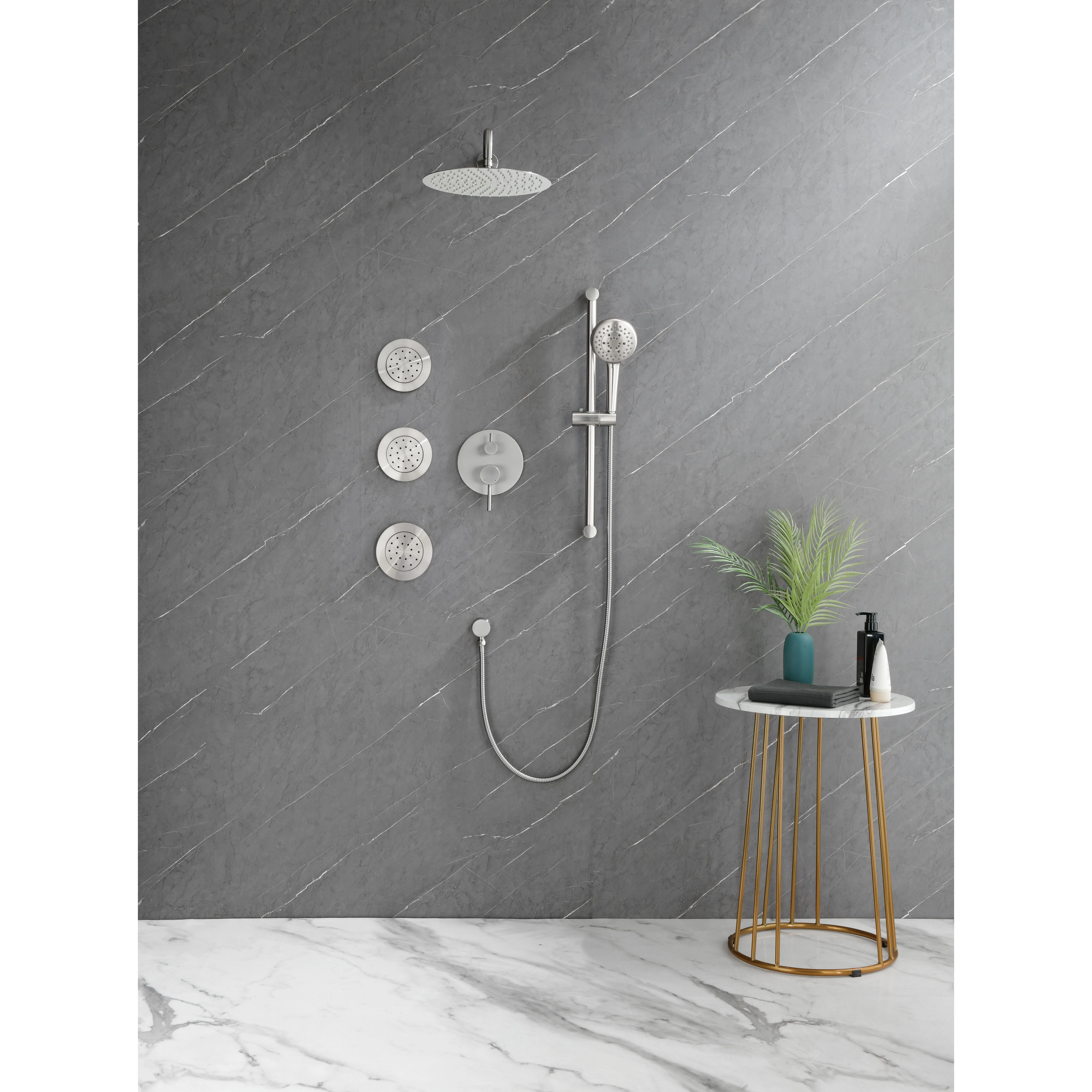Wall-Mounted American Standard Pipe Plumbing System Kit - Self Clean Shower Heads, Lightweight Hand Sprayer, Slide Bar, Body Sprays, Arm, Hose, Valve Trim, Lever Handles, Easy Installation, Natural Water Contact Experience, Rain Shower