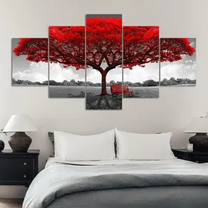 Tree Of Life Pattern Unframed Painting, 5 Counts/set Modern Art Canvas Wall Decor Poster, Wall Art Decor for Home Living Room Bedroom Office, Ornaments, Art Wall Decoration