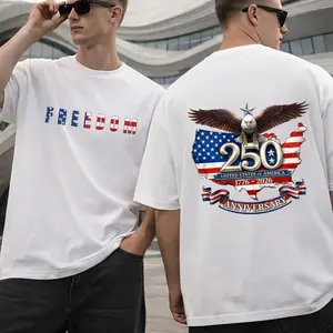 Menswear 100% Cotton Graphic T-Shirt, Unisex Classic Fit with 250 Years of Freedom Patriotic Eagle Print