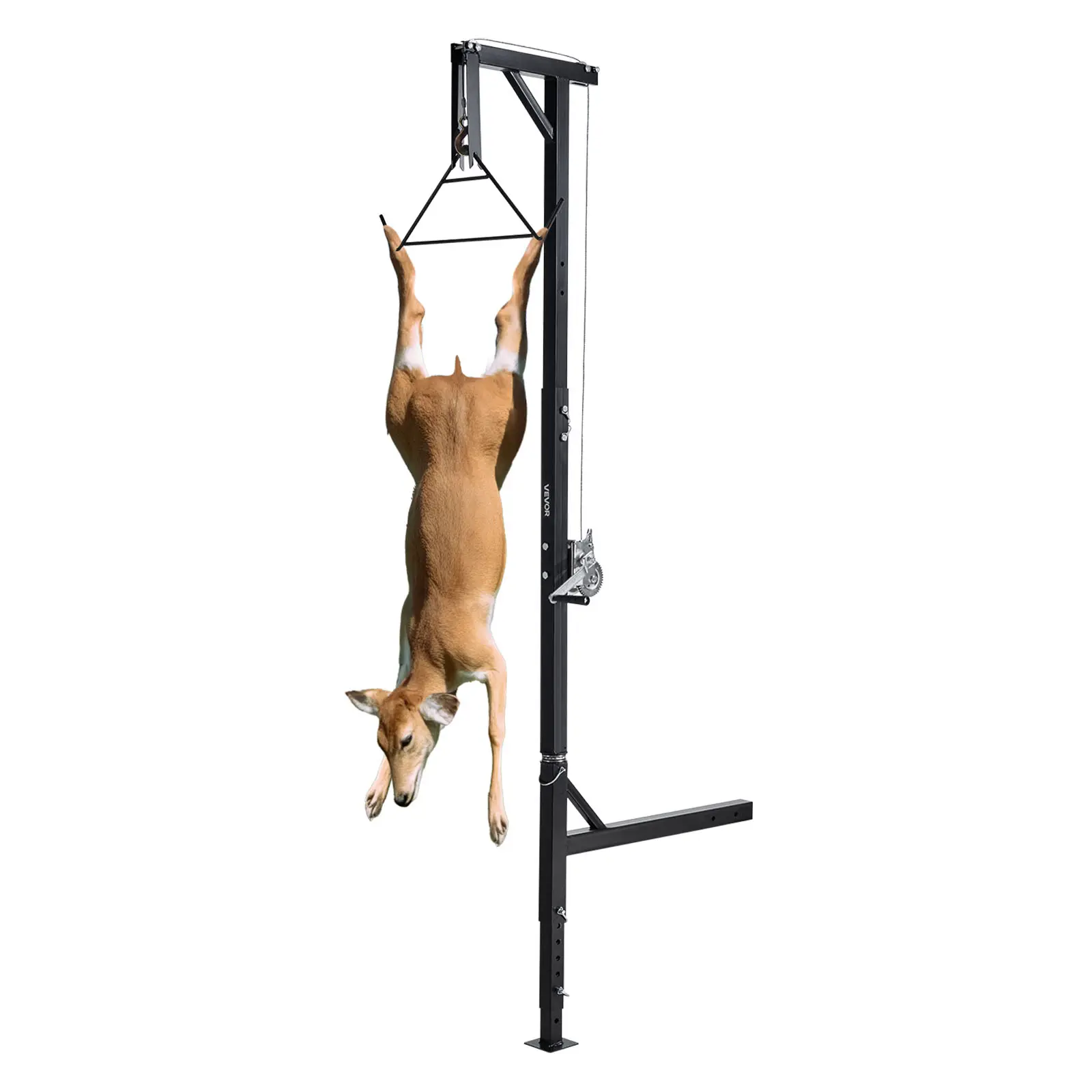 VEVOR Heavy Duty Q235 Steel Truck Hitch Game Hoist, Truck Accessory with 400 lbs Load Capacity, 2-in Hitch Receiver, 360-Degree Swivel Shaft, 73.6-100 in Adjustable Height, Hand Crank Gambrel Winch for Deer, Bears, Wolves Skinning & Easy to Clean