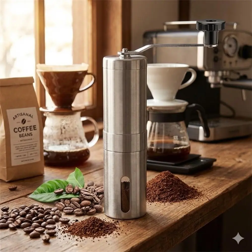 Professional Manual Coffee Grinder - Adjustable Stainless Steel Hand Mill for Espresso, French Press, and Pour Over. Durable Portable Design, Perfect for Travel or Office. Ideal Gift for Coffee Lovers. Coarse to Fine Grind.