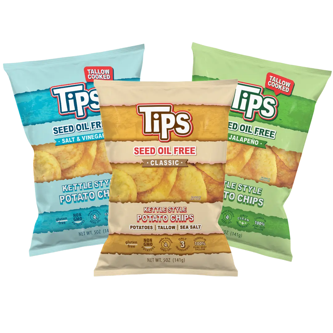 TIPS Beef Tallow Potato Chips — Variety Pack — Seed Oil Free Kettle Chips