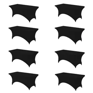 8 Pack Grey Rectangular Table Cover 4FT/6FT/8FT Spandex Fitted Elastic Tablecloth Reusable Wrinkle-resistant for Meeting Exhibition Birthday Parties Ornaments Decor Black