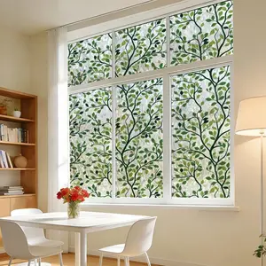 2 Rolls Green Leaf Vinyl Window Privacy Film, Colorful Stained Glass Decorative Sticker for Home, Sunshine-Blocking, Smooth, Lightweight Home Decor Supply outdoorfun