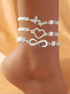 Glitter Butterfly & Heart & Infinity 8-shaped Design Anklet, Versatile Accessories for Women for Party, Daily Decor, All-match & Exquisite Jewelry for Gift