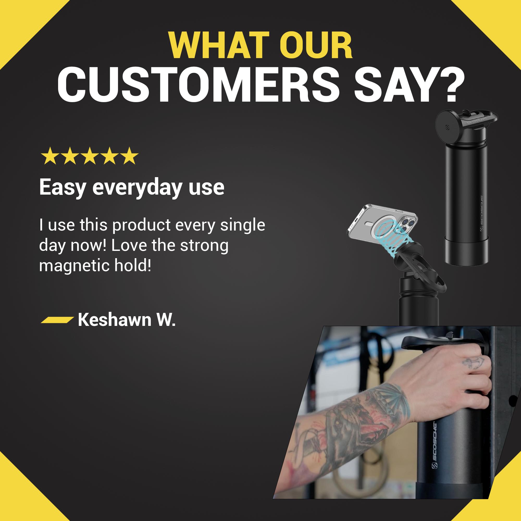 Scosche MagicMount Flask with Adjustable MagSafe Magnetic Lid Double-Wall Vacuum Insulated Water Bottle for iPhone 12 & Later Models Portable Phone Stand & Sippy Straw Food-Grade Stainless Steel Interior Drinkware