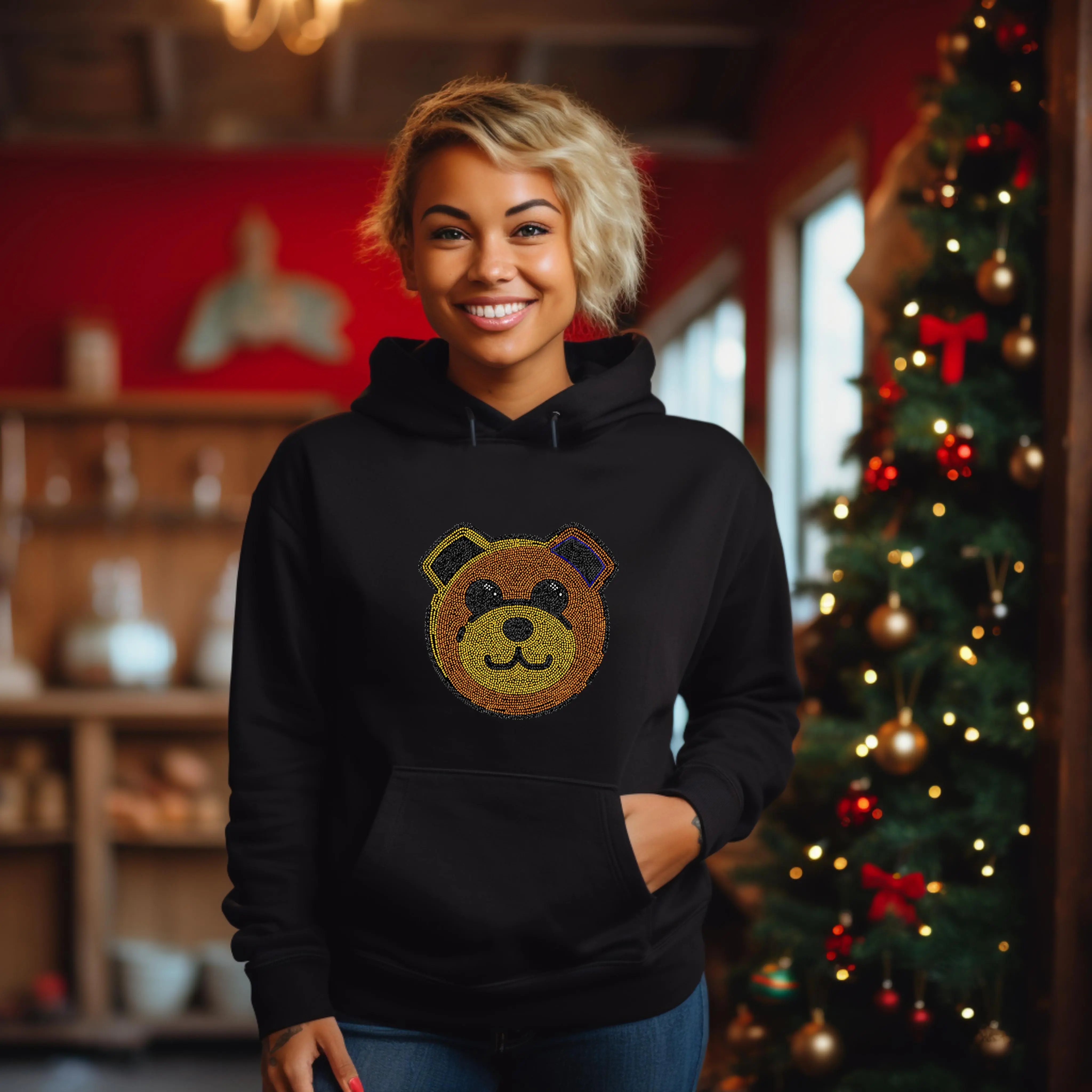 Bear Rhinestone T-shirt, Rhinestone Hoodie