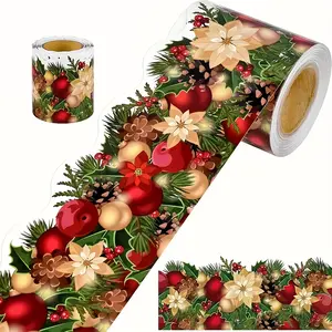 1PC 60ft Christmas Festive Decorative Trim Classroom Trim Decorations Themed Border Sticker for Photo Wall Bullet Boards Desks Display Home and School Decorations