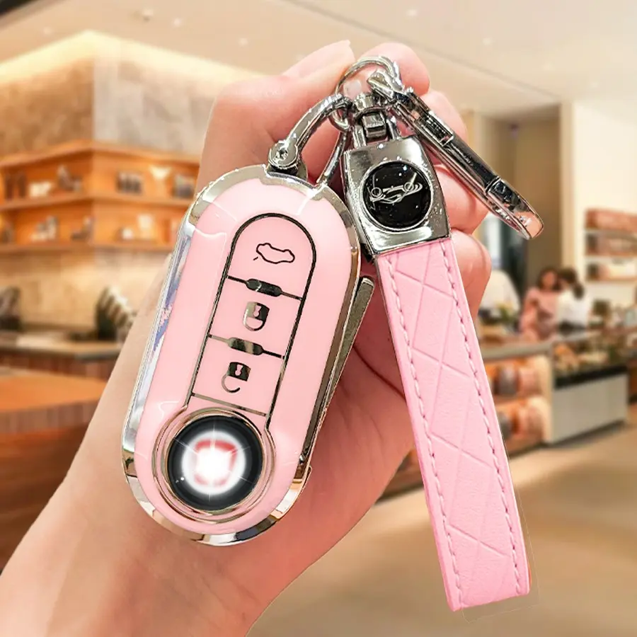 Durable Tpu Car Key Shell Protection Case, Fits Fiat 500 Silver Color Folding 3-Button Bouy Lock Key Cover, Remote Control Key Holder, Key Fob Protector, Car Key Accessory