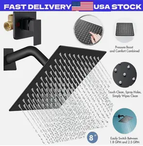 Black Shower Faucet Set 8"Rainfall Shower Head Combo System with Mixer Valve Kit